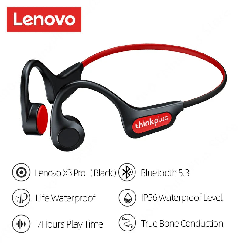 Lenovo X3 Pro Bone Conduction Earphones – Wireless Bluetooth HiFi Ear-Hook Headset with Mic, Waterproof Earbuds