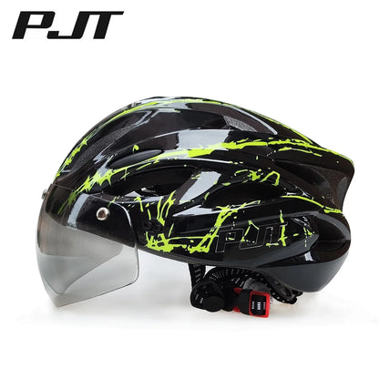 PJT 4-in-1 Lightweight Cycling Helmet - 18 Breathable Holes, Detachable Sun Visor & Goggles for Adults, Road & MTB Bike Helmet