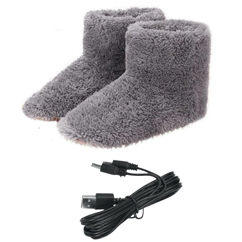 Winter USB Electric Heated Shoes – Plush, Washable Foot Warmers for Men & Women, Indoor & Outdoor Use