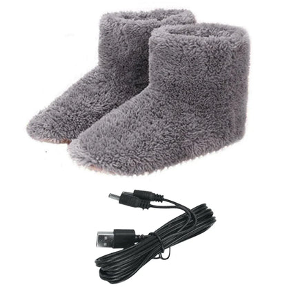 Winter USB Electric Heated Shoes – Plush, Washable Foot Warmers for Men & Women, Indoor & Outdoor Use