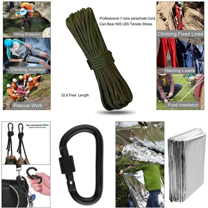 Professional Emergency Survival Kit - Multifunction Tactical Gear for Camping Hiking Wilderness Adventure and SOS Preparedness