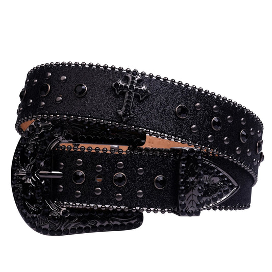 Women's Western Rhinestone Belt – Fashion Leather Cowboy Belt with Man-Made Diamonds for Jeans