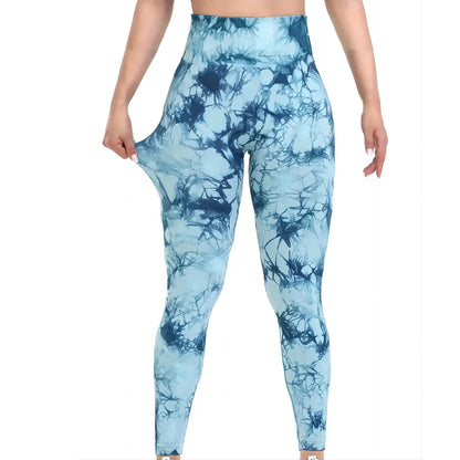 Women’s Tie-Dye Seamless High Waist Yoga Pants – Peach Lift Butt Sculpting Stretch Fitness Leggings