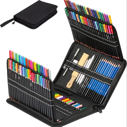 Drawing & Sketching Kit 20/54/58/70/144PCS – Portable Travel Case with Graphite, Charcoal, White Color Pencils & Blending Stump