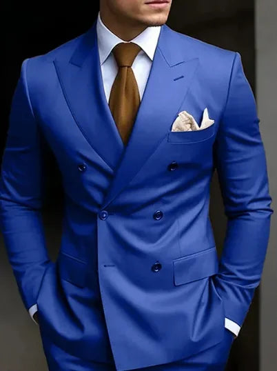 Men's Brown Double Breasted Suit - Slim Fit Peaked Lapel Formal Blazer & Trousers Set For Business and Wedding Wear