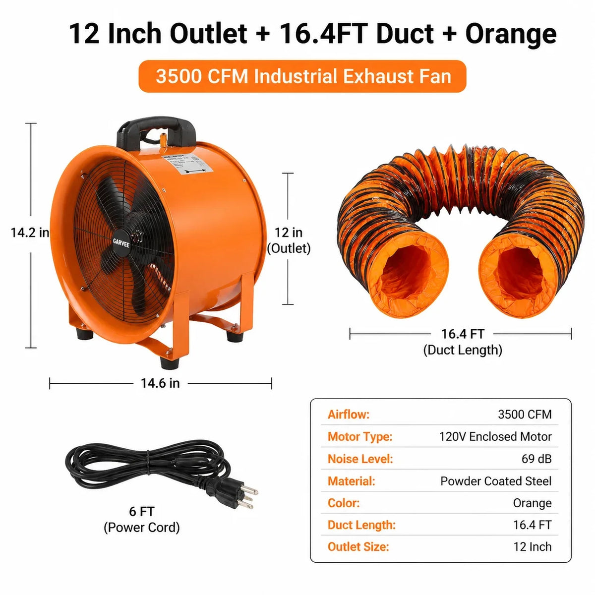 Portable Industrial Exhaust Fan - 3500 CFM Heavy-Duty Ventilation Blower with Flexible Duct for Workshop, Basement & Attic
