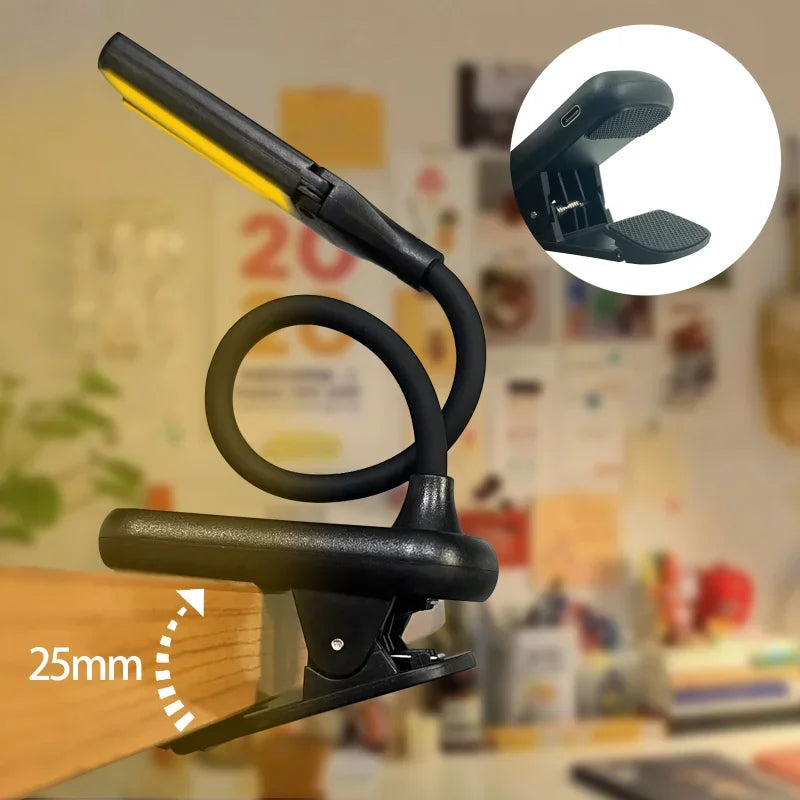 4 LED Clip-On Book Light - 3 Color Modes, 8 Brightness Levels, USB Rechargeable Night Light, Portable Reading Lamp and Mini Desk Lamp
