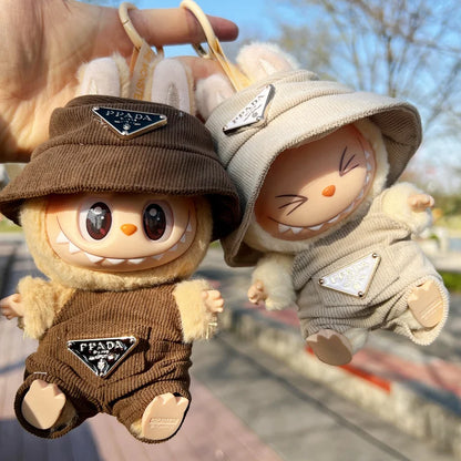 New Corduroy Doll Clothing Set for 17cm Labubu – Hat, Clothes & Shoes | DIY Accessories & Party Toy Gifts