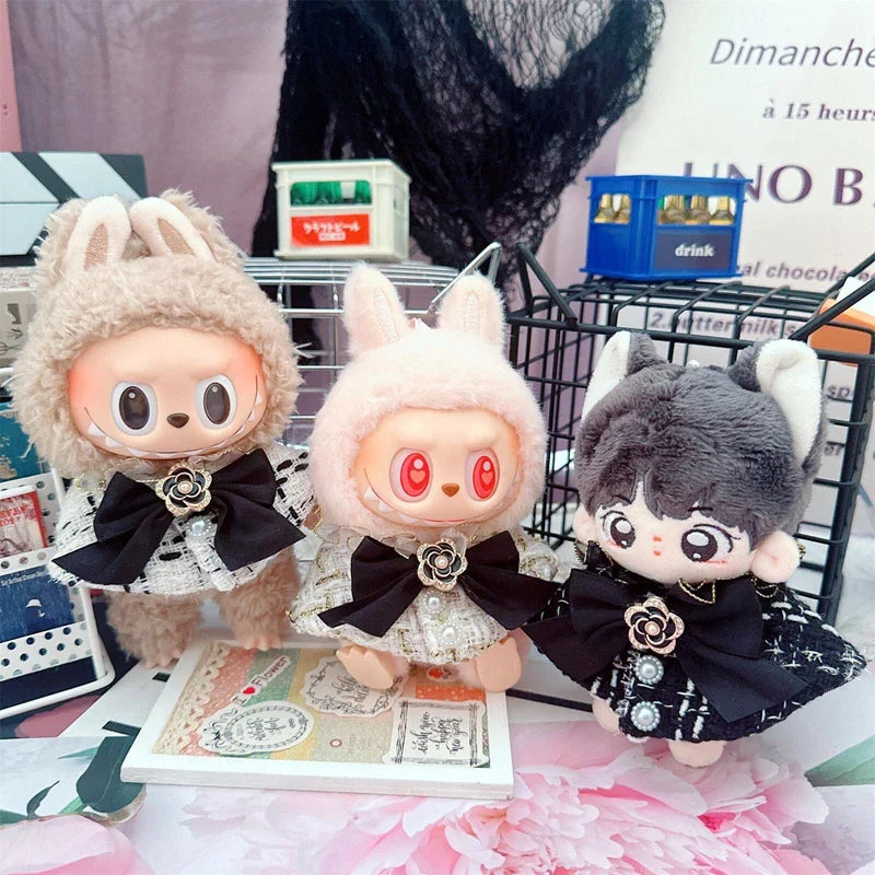 Labubu Doll Accessories — 17cm Luxury Woolen Shawl Suit & Skirt Set with Messenger Bag & Loafers