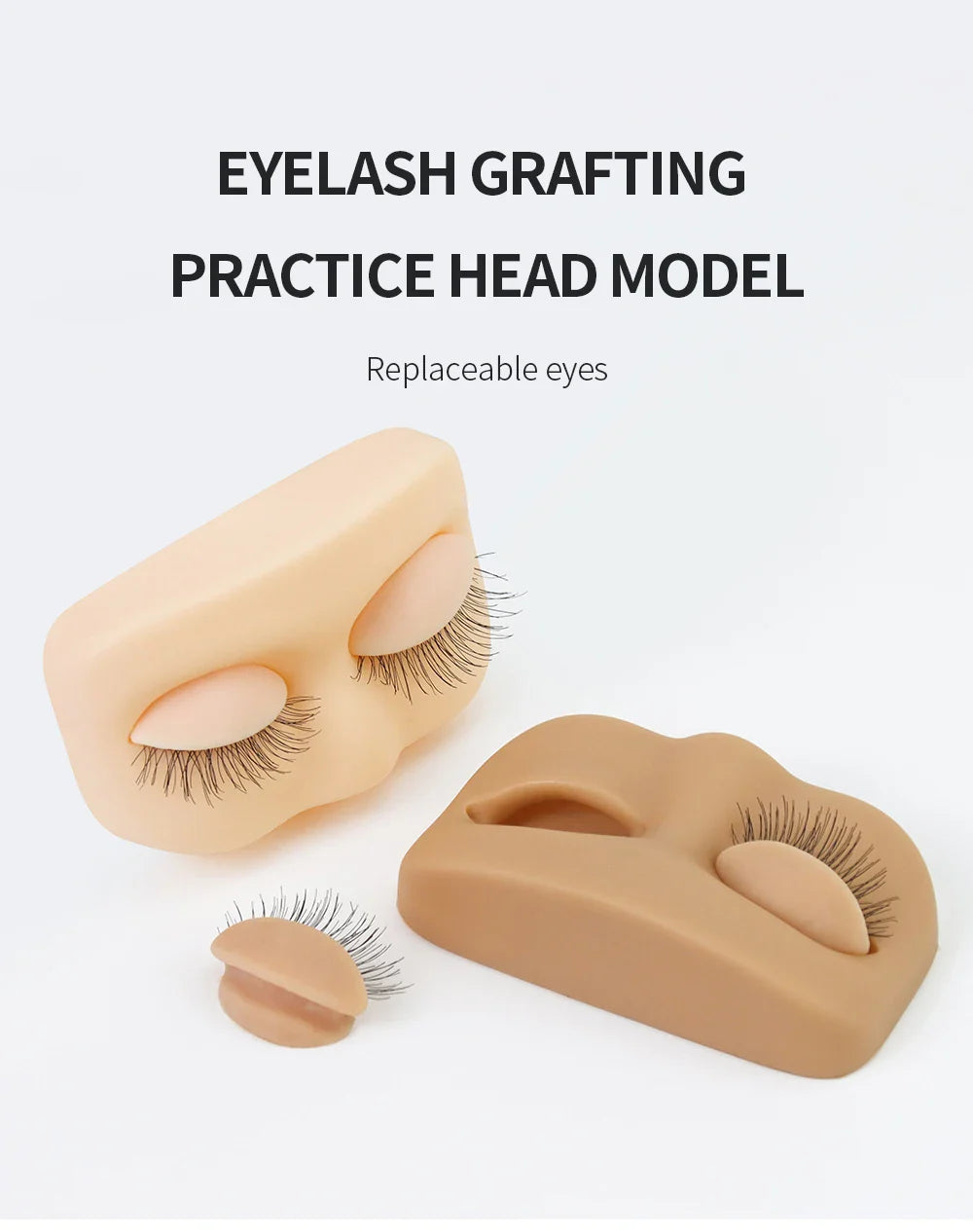 GLAMLASH Mini Lash Practice Head – Flat Model for Eyelash Extension Training with Removable Replacement Eyelids