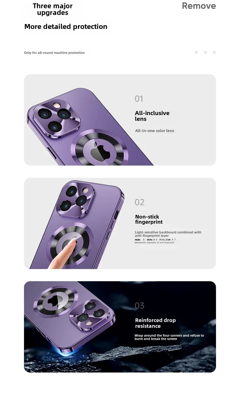 Magnetic Absorption Phone Case for iPhone 16/15/14/13 Pro Max – Aluminum Alloy & Glass Full-Body, Anti-Fall Protection