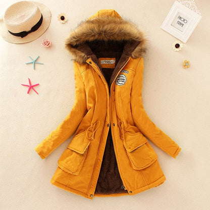 2024 Women's Winter Cotton Jacket – Slim Fit Hooded Parka, Embroidered Padded Warm Casual Overcoat