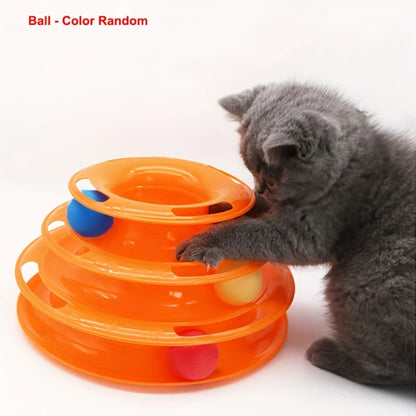3-Layer Interactive Cat Toy Tower with Colorful Balls – Mental & Physical Exercise Puzzle Game for Active Cats