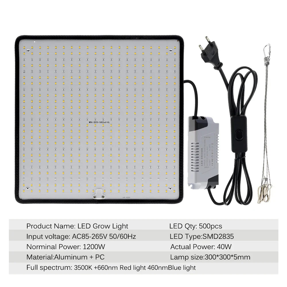 40W LED Grow Light Full Spectrum Phyto Lamp - AC85-240V for Indoor Grow Tent Plants, Growth Light