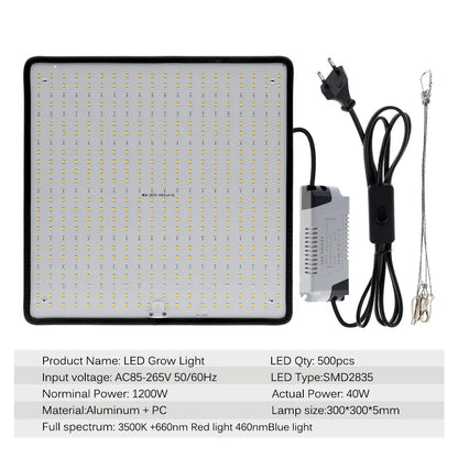 40W LED Grow Light Full Spectrum Phyto Lamp - AC85-240V for Indoor Grow Tent Plants, Growth Light