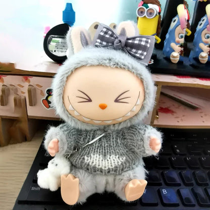 17cm Labubu Plush Doll Clothes – Macaron Outfit, Hair Accessories, DIY Clothing for V1 V2 Dolls & Kids Gift