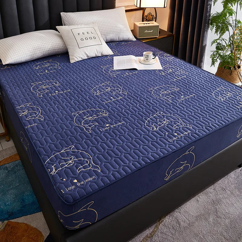 Waterproof Mattress Protector - Soft Breathable Fitted Bed Cover with Washable Printed Bedding Protection