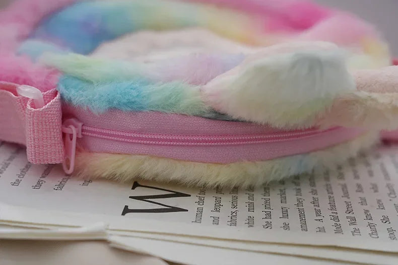 2024 Women’s Cartoon Animal Furry Shoulder Bag — Cute Single-Shoulder Winter Handbag for Kids & Ladies