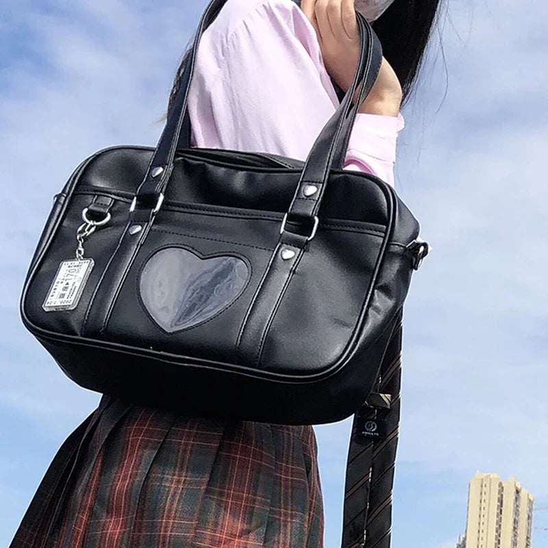 Japanese Lolita Heart JK School Bag | Fashion PU Oxford Handbag for Women, Students & Cosplay Anime Shoulder Bag