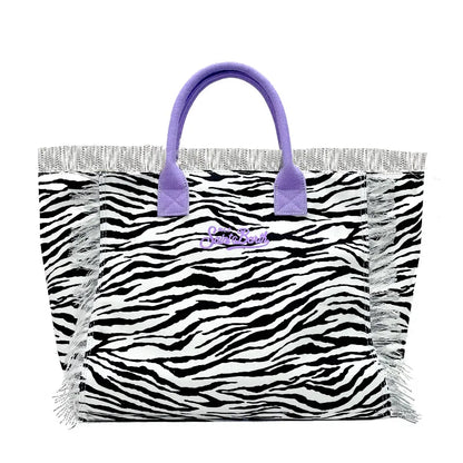 Saint Barth Large Capacity Women's Beach Handbag – European & American Style, Deep Blue Striped Tassel Tote