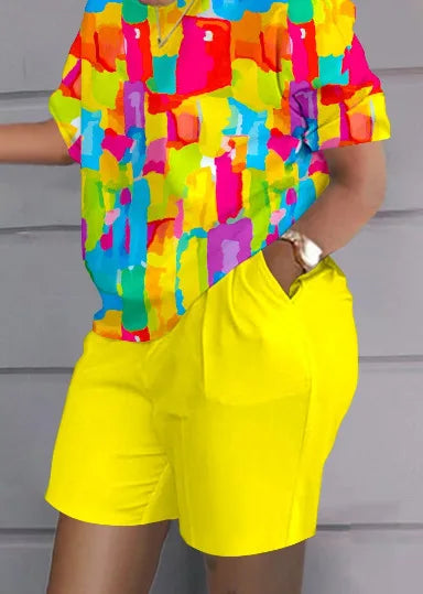Women’s Printed 2-Piece Shorts Set – Short Sleeve T-Shirt & Elastic Waist Pants Matching Summer Y2K Outfit with Pockets (2025)