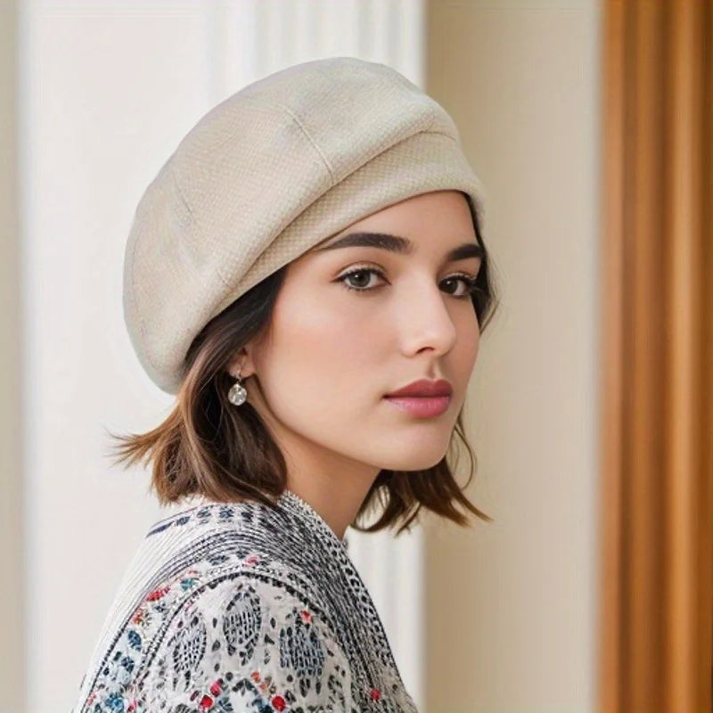 Women's Wool Beret Hat - Elegant Vintage Plaid Octagonal Style for Winter and Autumn Casual Wear