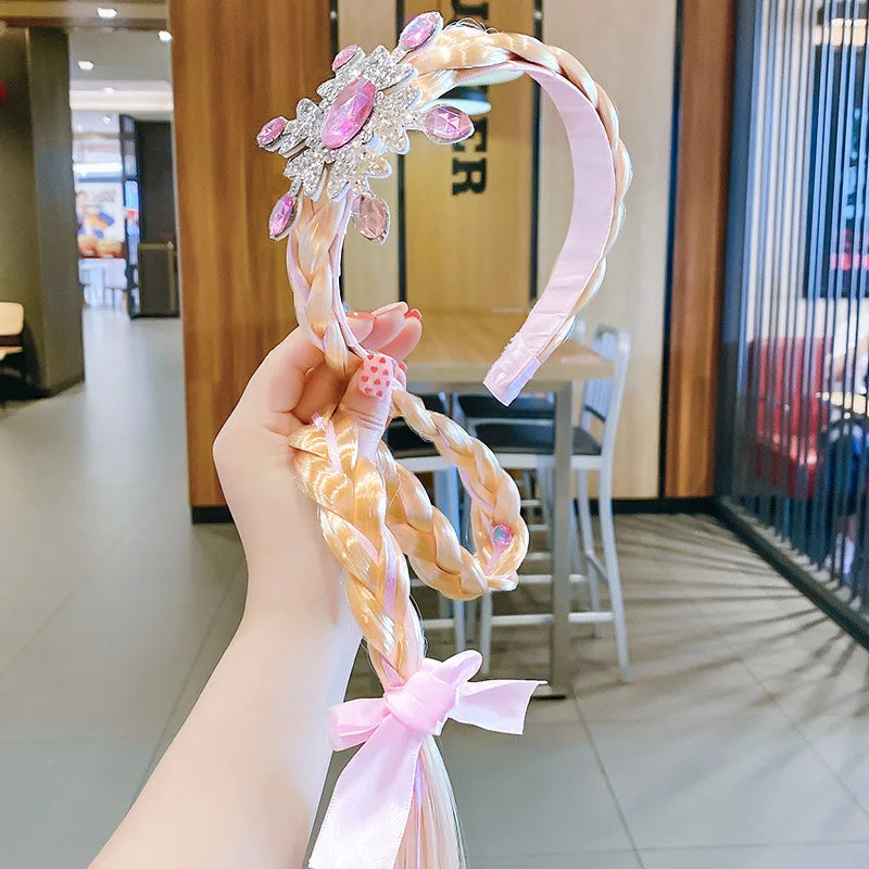Girls Elsa Cosplay Headband - Snowflake Crown & Braid Hair Accessory, Princess Bow Hair Ornament
