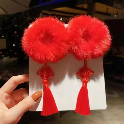 Flexible Chinese Style Children’s Hair Bands – Soft Stretchy Hair Ties for New Year