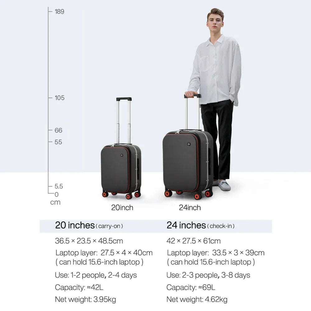 Mixi Carry-On Hardside Spinner Suitcase – Aluminum Frame Rolling Trolley Luggage with PC Shell & Durable Wheels
