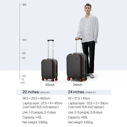 Mixi Carry-On Hardside Spinner Suitcase – Aluminum Frame Rolling Trolley Luggage with PC Shell & Durable Wheels
