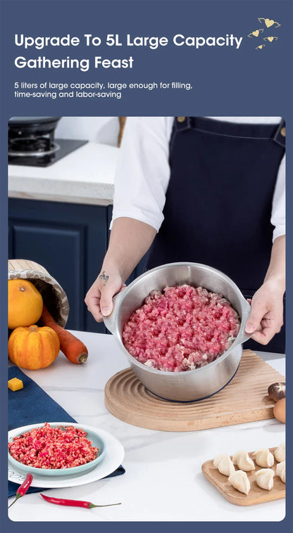 5L Electric Meat Grinder – 304 Stainless Steel Food Crusher & Multifunctional Vegetable Chopper for Baby Food