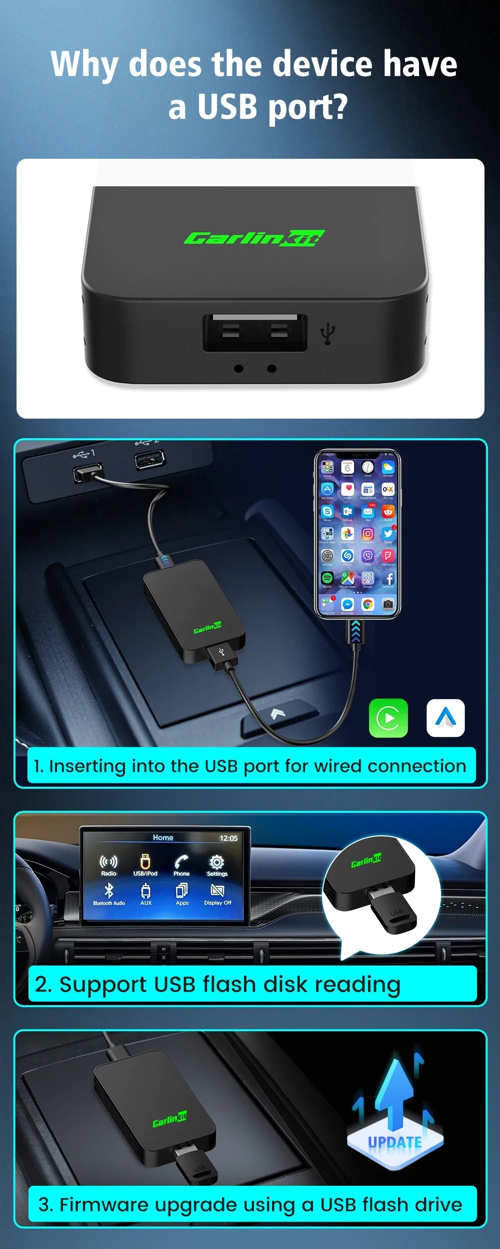 CarlinKit 5.0 & 4.0 Wireless CarPlay & Android Auto Adapter — Waze, Music, Spotify for Audi, Golf, Peugeot, Mazda, KIA, Mercedes, MG