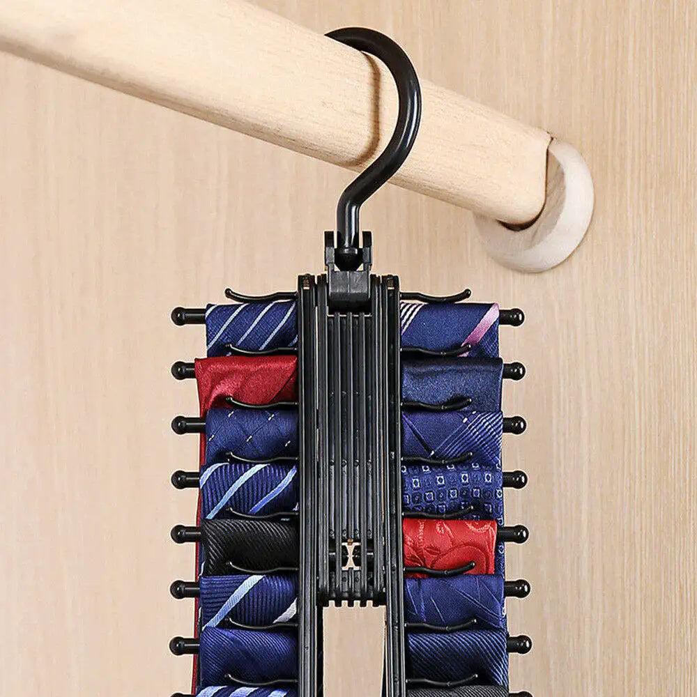360° Rotating Multi-Functional Plastic Hanger — Adjustable Home Rack for Belts, Scarves & 20 Ties