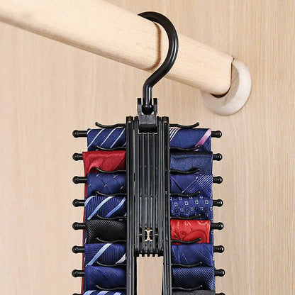 360° Rotating Multi-Functional Plastic Hanger — Adjustable Home Rack for Belts, Scarves & 20 Ties