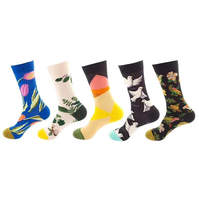 5-Pair Funny Printed Sports Socks - Harajuku Hip Hop Casual Fashion Socks for Men & Women