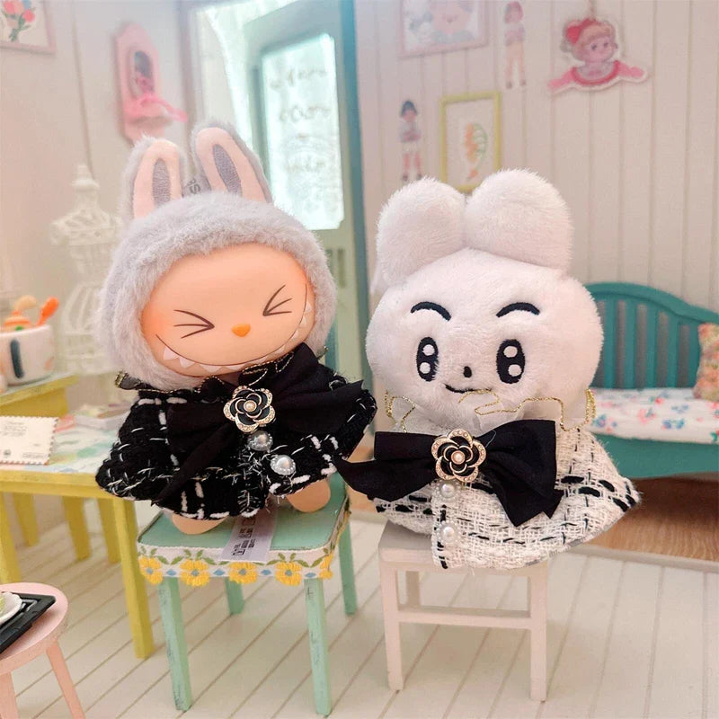 Labubu Doll Accessories — 17cm Luxury Woolen Shawl Suit & Skirt Set with Messenger Bag & Loafers