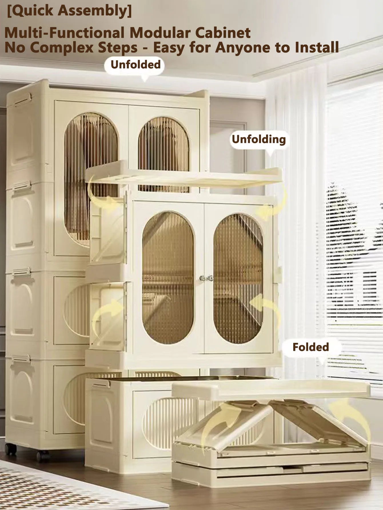 Foldable Storage Cabinet with Drawers – Dustproof Wardrobe Organizer for Home & Office