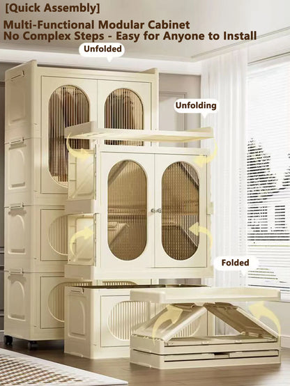 Foldable Storage Cabinet with Drawers – Dustproof Wardrobe Organizer for Home & Office