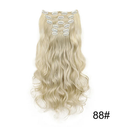 24-Inch 16 Clips-in Hair Extensions – Long Straight Synthetic Blonde & Black Hairpieces, Heat Resistant for Daily Use