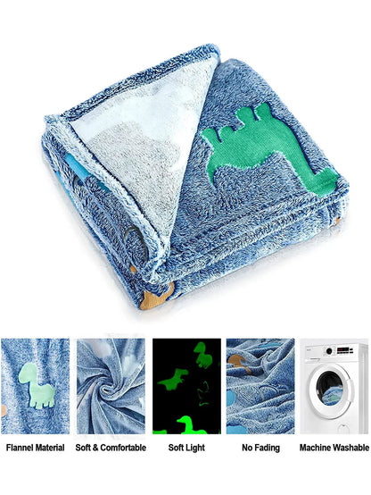 Luminous Unicorn & Dinosaur Plush Blanket – Glow-in-the-Dark Soft Flannel Throw for Boys & Girls, Christmas Gift