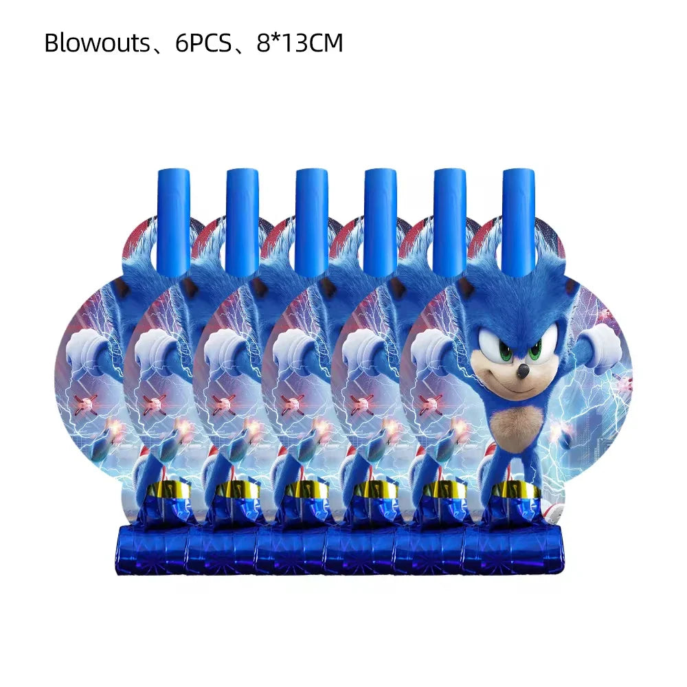 Sonic Cartoon Party Supplies Set – Disposable Tableware with Plates, Cups, Napkins & Balloons for Boys’ Birthday & Baby Shower Decor