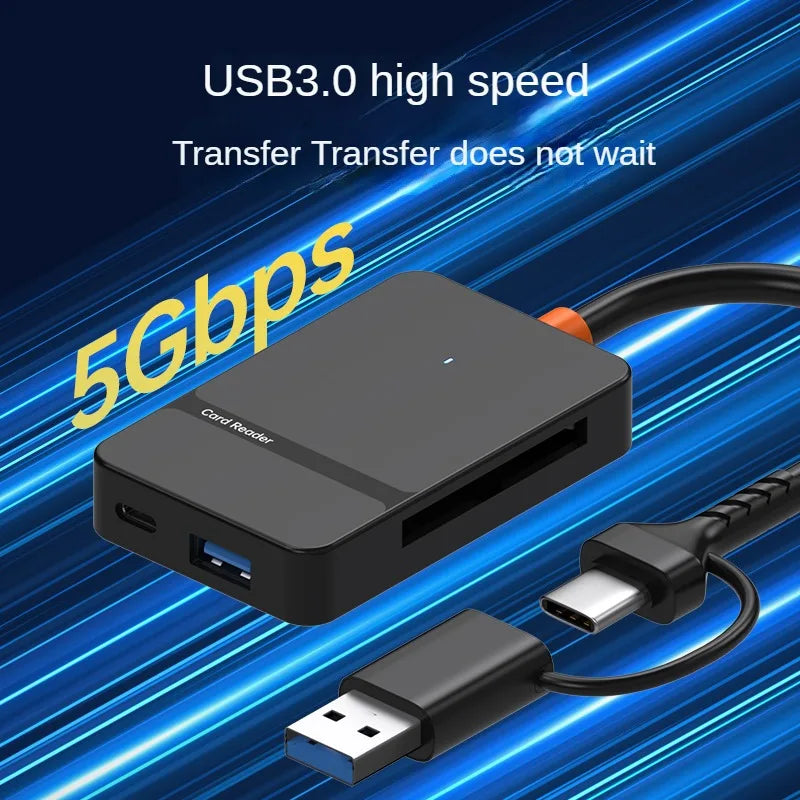 USB C 8 in 1 Card Reader - Supports SD, TF, CF, MS Cards and U Disk Read/Write Capabilities