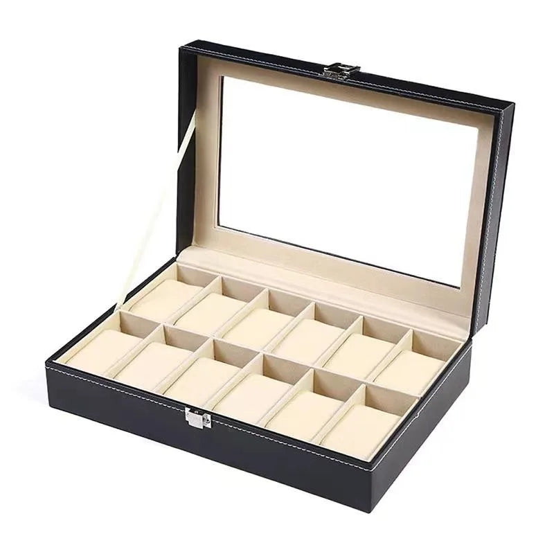 DELESYS PU Leather Watch Box – 2/3/4/5/6/8/10/12 Slot Storage Case with Lock, Traditional Style Gift Box