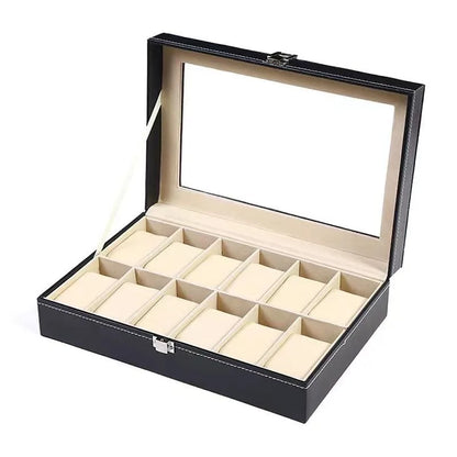 DELESYS PU Leather Watch Box — 2/3/4/5/6/8/10/12 Slot Traditional Style Storage Case with Lock, Gift Watch Organizer