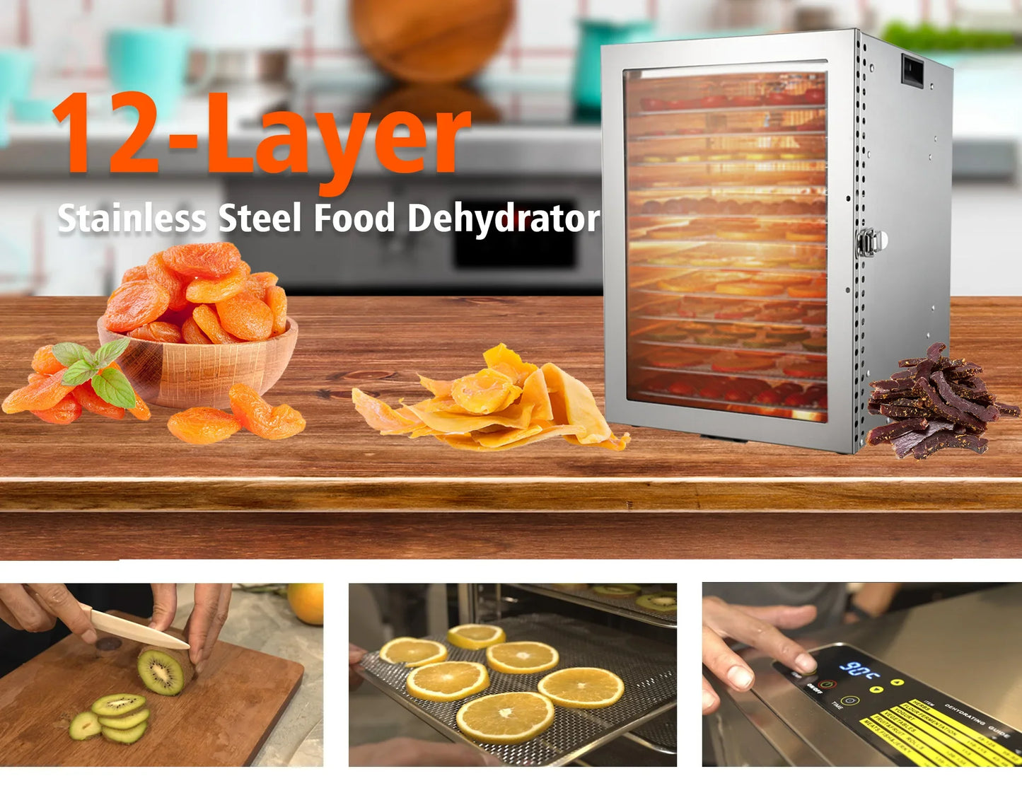 220V/110V Commercial Food Dehydrator – Stainless Steel Fruit & Vegetable Dryer for Snacks