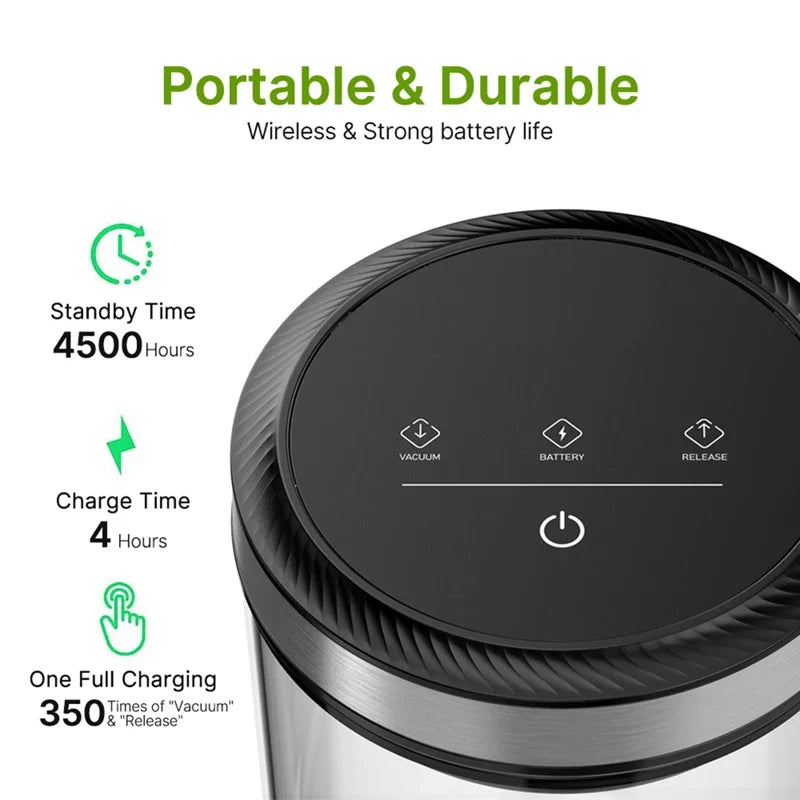 ABFU 1.6L Vacuum Coffee Canister — 33KPa Auto Vacuum with Airtight Lid & Touch Screen Storage Jar