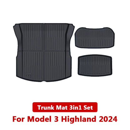 Tesla Model 3 Highland 2024 TPE Trunk Mats – Waterproof Front & Rear Layered Carpet Pads