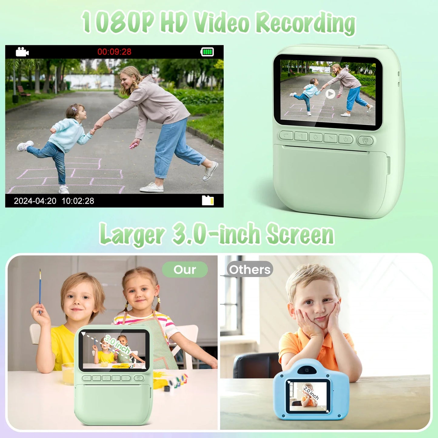 Gofunly Kids Instant Print Camera – 3.0" Mini 1080P Digital Video Recorder for Children Ages 6–12