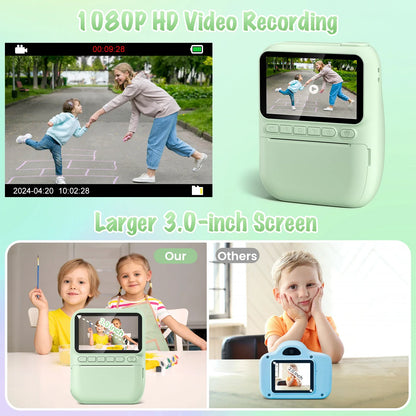 Gofunly Kids Instant Print Camera – 3.0" Mini 1080P Digital Video Recorder for Children Ages 6–12