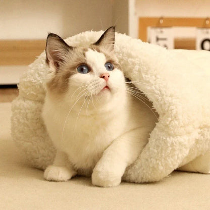 Thermal Plush Cat Cave Bed – Warm Enclosed Snuggle Sack Sleeping Bag for Cats, Hamsters & Small Pets (Winter Cozy Nest)